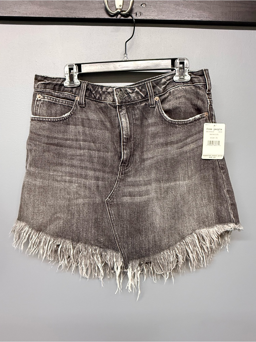 We The Free Washed Gray Frayed Hem Denim Mini Skirt - Picture 1 of 5